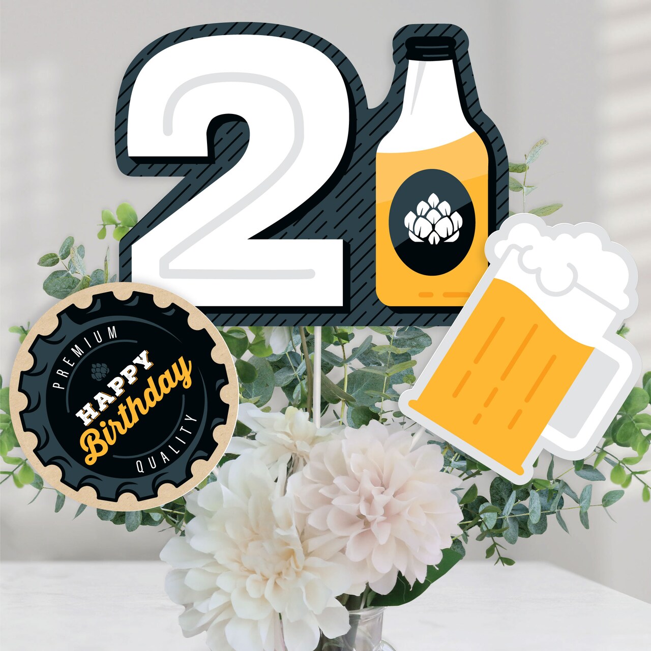 Big Dot of Happiness Cheers and Beers to 21 Years - 21st Birthday Party Centerpiece Sticks - Table Toppers - Set of 15